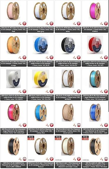 Ostali elektro materijali: PLA i PVA filament za 3D štampu – 1,75 mm, kotur 1 kg - Široka paleta — 2