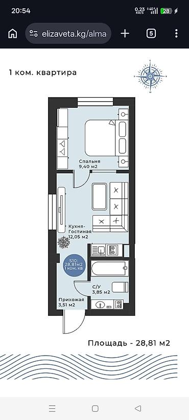 цо лазурный берег: 1 комната, 28 м², Элитка, 1 этаж, Евроремонт — 3