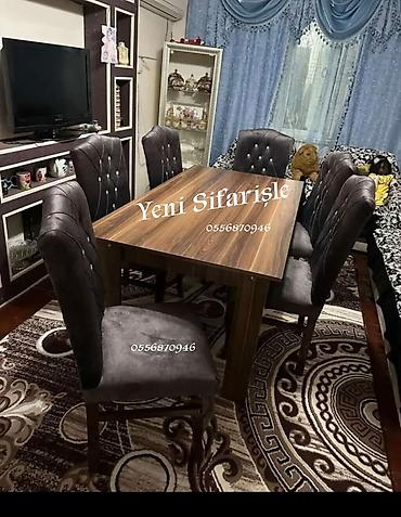 ders masa: Qonaq otağı üçün, Yeni, Açılmayan, Dördbucaq masa, 6 stul — 7