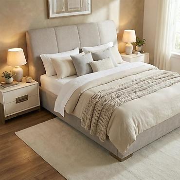 Спальные гарнитуры: Спальный гарнитур, Двуспальная кровать, МДФ, цвет - Бежевый — 1