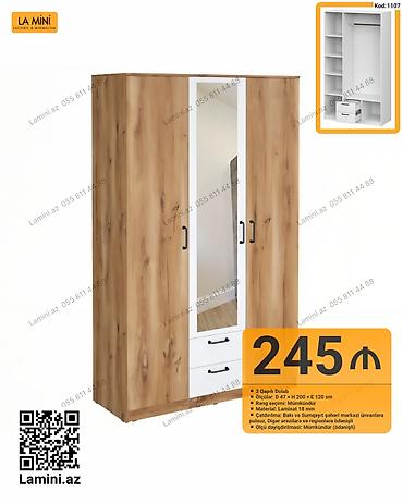 Mebel: 3 qapılı şkaf – kod: 1107 - Ölçülər: Dərinlik 47 sm × Hündürlük 200 — 1