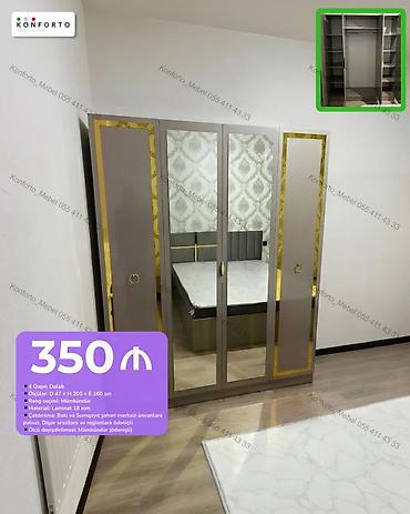 4 qapılı garderob şkaf - Ölçü: D 47 × H 200 × E 160 sm - Material: 18
