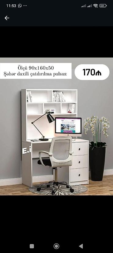 komputer stullari: Ağ rəngli yazı/iş masası və üst şkaf modulu - Ölçü: 90 x 160 x 50 sm — 1