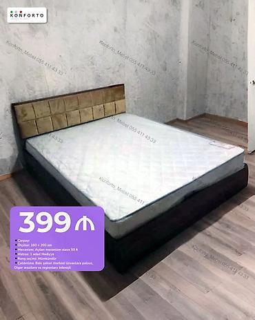 Çarpayı – 160×200 sm - Başlıq: yumşaq parçayla kvadrat tikişli başlıq