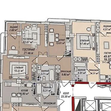 Продажа квартир: 2 комнаты, 64 м², Золотой квадрат Элитка, 12 этаж, ПСО (под самоотделку) — 3