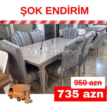 Masa və oturacaq dəstləri: Qonaq otağı üçün, Yeni, Açılan, Kvadrat masa, 6 stul — 13