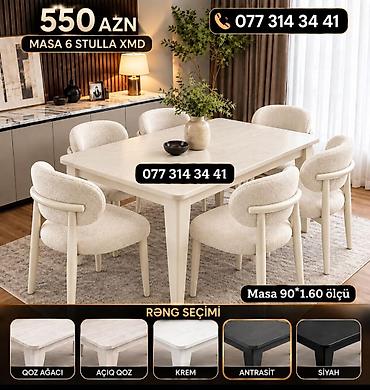 lepe: Mətbəx/qonaq otağı üçün masa və 6 stul dəsti - Komplekt: 1 masa + 6 — 3