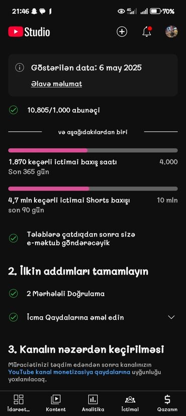 Başqa xidmətlər: Youtube Səyfəsi 10800 abunəçisi var dayanmadan abunəçi gəlir pul