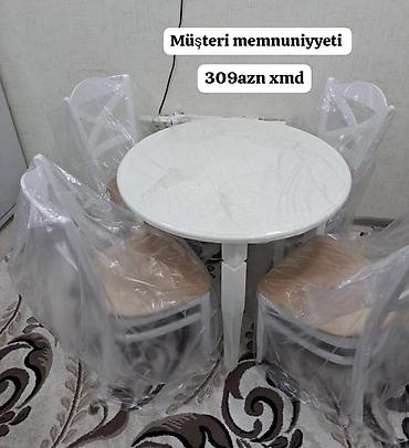 klassik stullar: Dəyirmi yemək masası dəsti - 1 ədəd ağ rəngli dəyirmi masa - 4 ədəd — 1