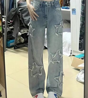 вельветовые женские джинсы: Карго, Китай, Высокая талия, С вышивкой