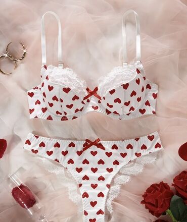 утягивающее белье для полных женщин: Qadın lingerie dəsti – ürək naxışlı - 2 hissə: balenli bra və