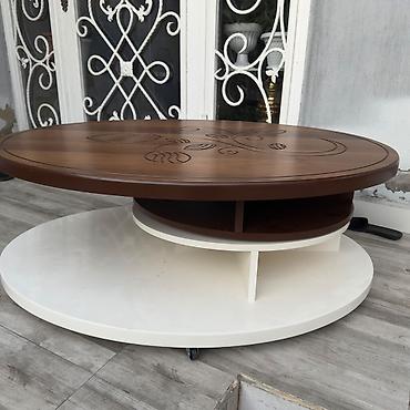 Digər mebel: Oval formalı kofe/jurnal masası - Üst hissə: tünd qoz rəngində taxta — 2