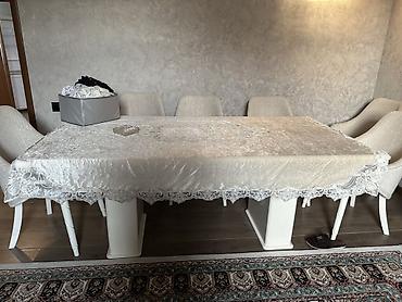 Qonaq otağı dəstləri: Zövqlü interyer üçün ağ rəngdə mebel dəsti - Yemək masası və 8 ədəd — 2