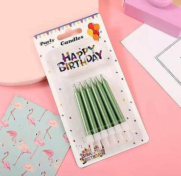 Свечи для торта: Праздничные свечи для торта “Happy Birthday” - Набор тонких — 6