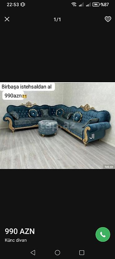 Divan və kreslo dəstləri: Yeni, Künc divan, Açılmayan — 1