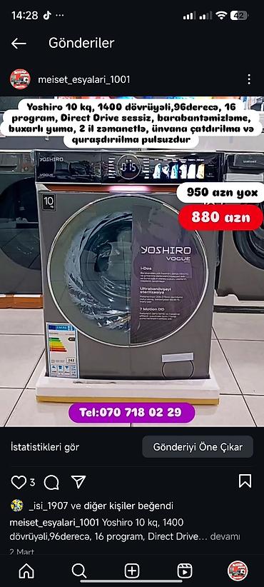 Paltaryuyan maşınlar: Paltaryuyan Anbardan satiş.Qimətlər aşagida qeyd olunub.Ünvana — 136