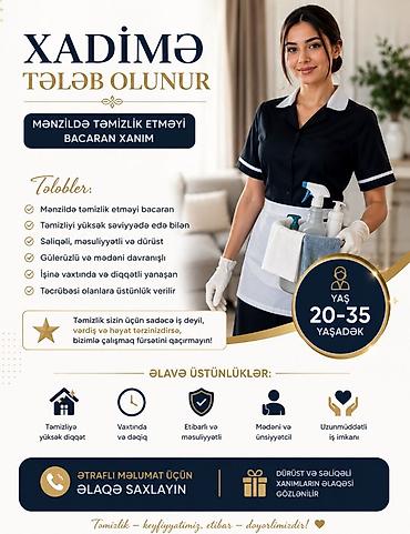 ищу работу уборка квартир: HÖRMƏTLİ XANIMLAR 🍓 Mənzildə tək yaşayan bəy üçün ev işlərini görəcək — 1
