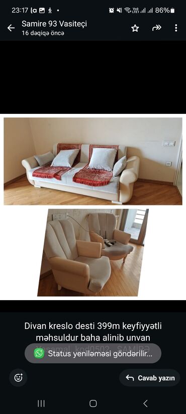 Divan və kreslo dəstləri: İşlənmiş, Divan, 2 kreslo