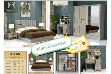 Yataq otağı dəstləri: İkinəfərlik çarpayı, Termo, Dolab, 2 tumba, Azərbaycan, Yeni — 4