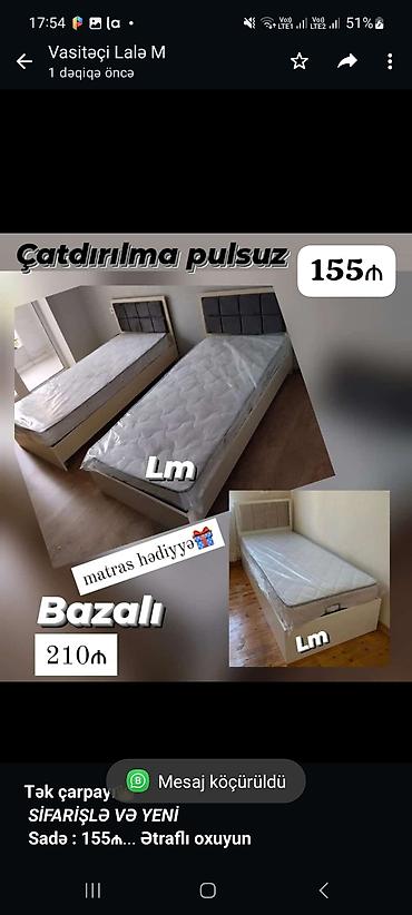 *Tək çarpayı*👑 _*SİFARİŞLƏ VƏ YENİ*_ *Sadə : 155₼*