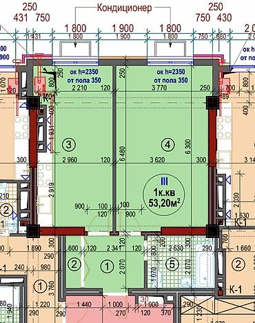 Продажа квартир: 1 комната, 53 м², Асанбай мкр Элитка, 9 этаж, ПСО (под самоотделку) — 4
