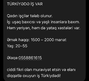 daye xadime: Türkiyədə iş imkanı - Vəzifə: Uşaq baxıcısı və yaşlılara qulluq - — 1