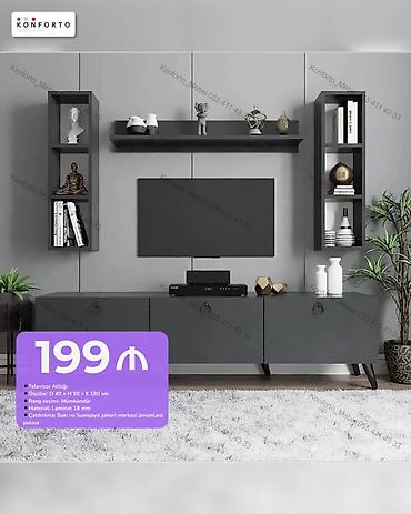 TV altlığı və divar rəfli modul dəsti - Ölçülər: D 40 × H 50 × E 180