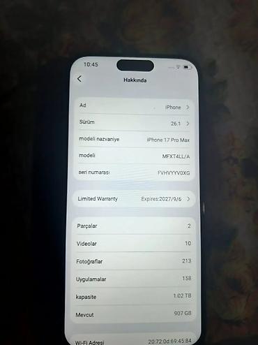 17 pro: IPhone 17 Pro Max, 1 TB, Göy, Zəmanət — 4