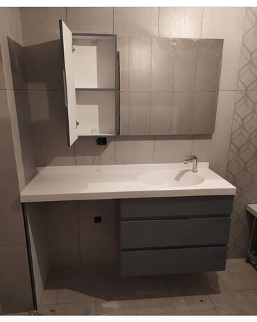 Hamam üçün aksessuarlar: Müasir hamam mebeli dəstləri - Divara montaj olunan konsol tipli — 23