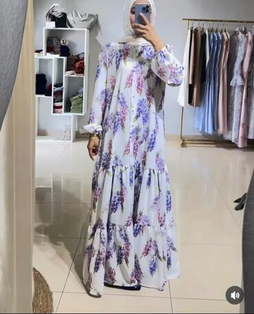 платья из штапеля фасоны: Күнүмдүк көйнөк, Жай, Узун модель, 5XL (EU 50)