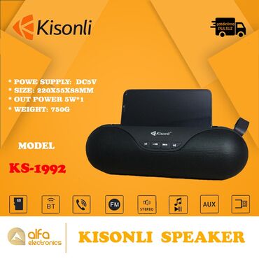 mp4 player: Dinamik bluetooth-la işləyir və radiosu var. Əlavə olaraq Sd kart, Usb