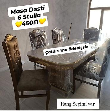 Masa dəsti – 1 masa + 6 stul - Klassik üslubda, oyma qızılı detallar