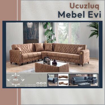 Ucuzluq Mebel Evi: Угловой диван, Новый, Раскладной, С подъемным механизмом, Набук, Бесплатная доставка в черте города
