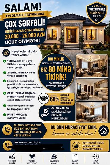 nobella kombi kredit: Həyət evi tikintisi – tam zamanətlı, keyfiyyətli tikili - 100 kv .m — 1
