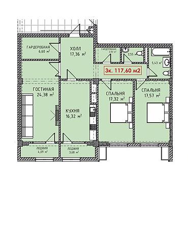 жк kazyna: 3 комнаты, 125 м², Элитка, 3 этаж, ПСО (под самоотделку) — 4