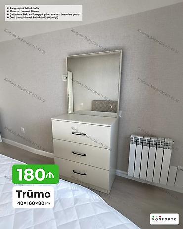 mebel termo: Trümo – 40×160×80 sm - Dizayn: Geniş güzgülü, 3 çekmecəli praktik — 1