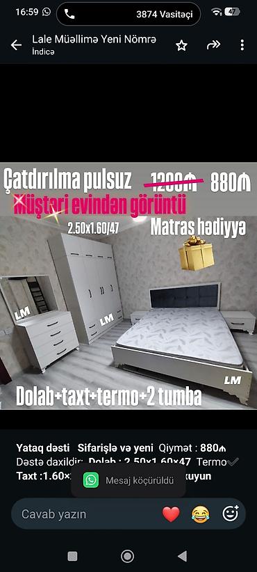 *Yataq dəsti* *Sifarişlə və yeni* Qiymət : *880₼* Dəstə daxildir lalafo.az -da *Yataq dəsti* *Sifarişlə və yeni* Qiymət : *880₼* Dəstə daxildir