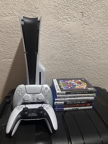 Ps 5 slim disc (2115) + 10 игр + 2 джойстика. В новом состоянии