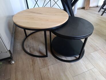 ikea sklopivi stolovi: Klub sto SET hrast puno drvo i metal. Dimenzija fi70cm i fi50cm
