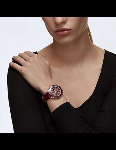 saat omega: Swarovski qadın qol saatı – şərab-qırmızı tonlarda zərif xronoqraf - — 10