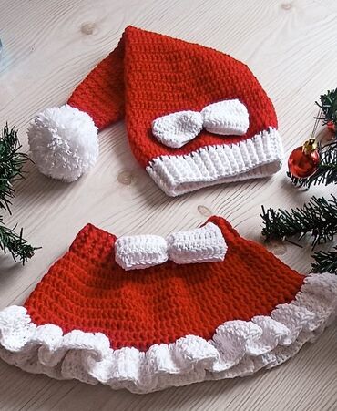 Dəstlər: Qırmızı-ağ rəng palitrasında əl ilə toxunmuş körpə geyim dəstləri - — 10