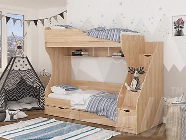 bunk bed: Двухъярусная детская кровать с системой хранения и полками. - — 5