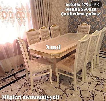 Masa və oturacaq dəstləri: Yemək otağı üçün masa-stul dəsti - Komplekt: düzbucaqlı masa + 6 ədəd — 45