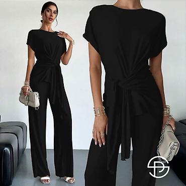 helanke elastina: Damski dvodelni komplet – elegantna bluza i pantalone sa širokim — 7