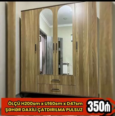 dolab 2ci əl: Гардеробный шкаф, Новый, 4 двери, Распашной, Прямой шкаф, Азербайджан