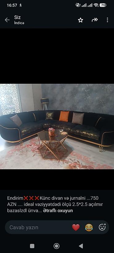 Endirim❌❌❌Künc divan və jurnalni . 750 AZN . ideal vəziyyətdədi lalafo.az -da Endirim❌❌❌Künc divan və jurnalni . 750 AZN . ideal vəziyyətdədi