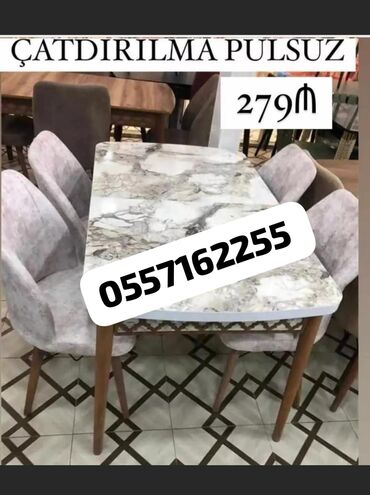 Masa və oturacaq dəstləri: Qonaq otağı üçün, Yeni, Açılan, Dördbucaq masa, 4 stul — 4