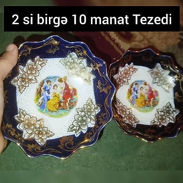 cerez: Boşqablar, 2 ədədli dəst, rəng - Qızılı, Keramika, Türkiyə — 1