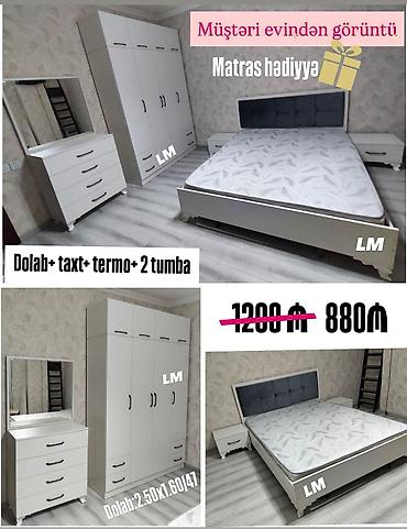 çarpayılar işlənmiş: Yataq otağı dəsti – Dolab + taxt + termo (güzgülü komod) + 2 tumbadan — 1