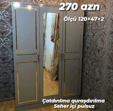 paltar işkafi: Qarderob, paltar dolabı, Yeni, 3 qapılı, Açılan, Düz dolab, Azərbaycan